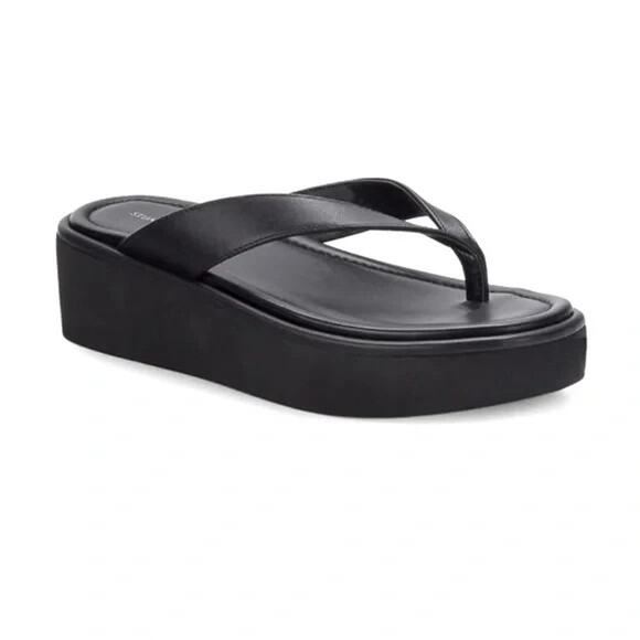 Stuart Weitzman Contempo Thong Toe Flatform Sandal Platform Wedge Black 9.5 - Picture 2 of 11